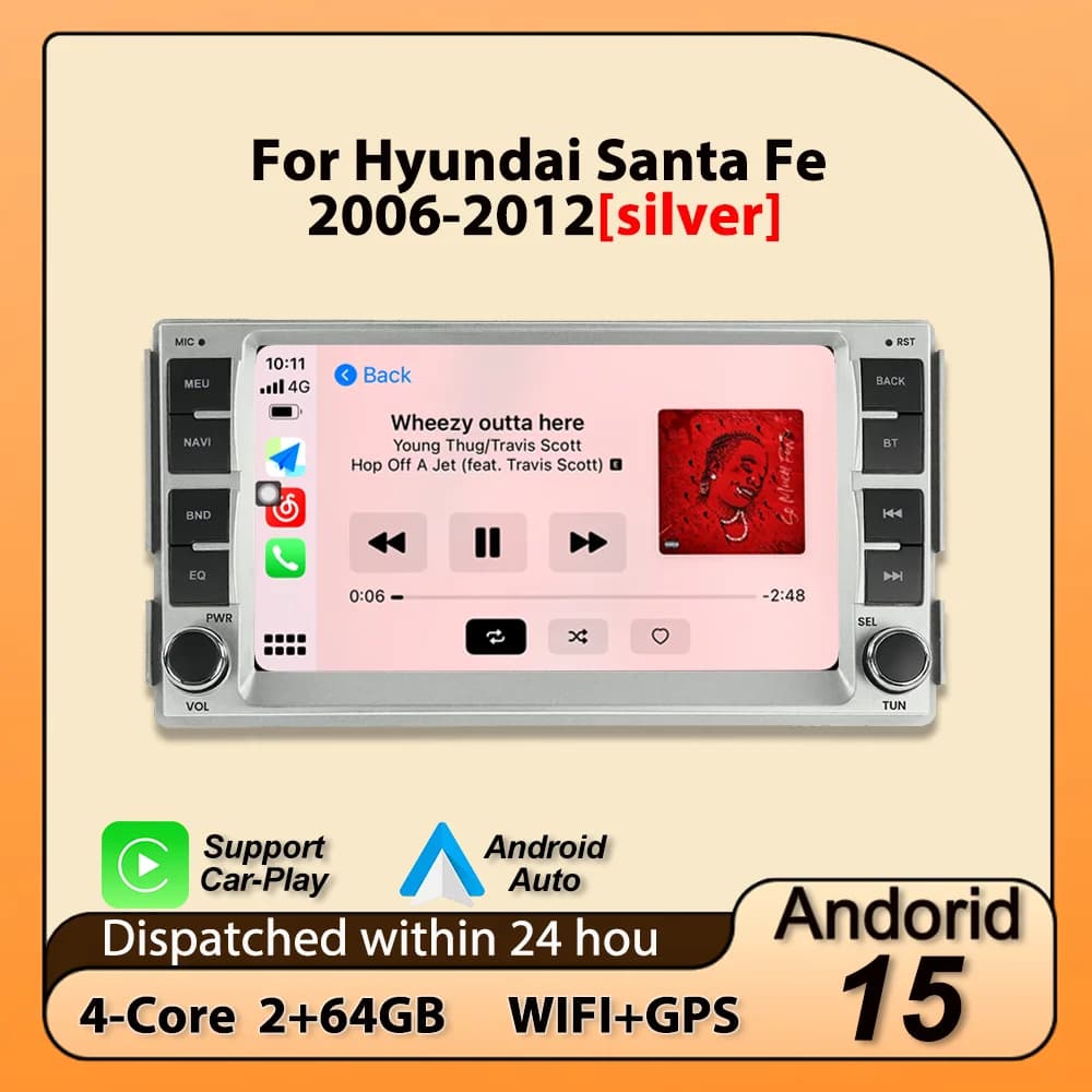Per Hyundai Santa Fe 2 2006-2012 Autoradio Android 15 2 DIN con Carplay, Navigazione GPS, BT, Sistema Multimediale Centrale Intelligente per Auto