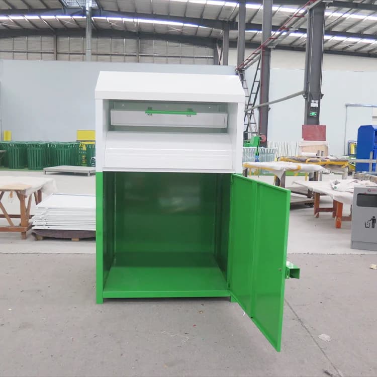 Abbigliamento in acciaio all'ingrosso della fabbrica Scarpe Libri Donazione Contenitore per riciclo Scatola per donazioni di abbigliamento da esterno in metallo