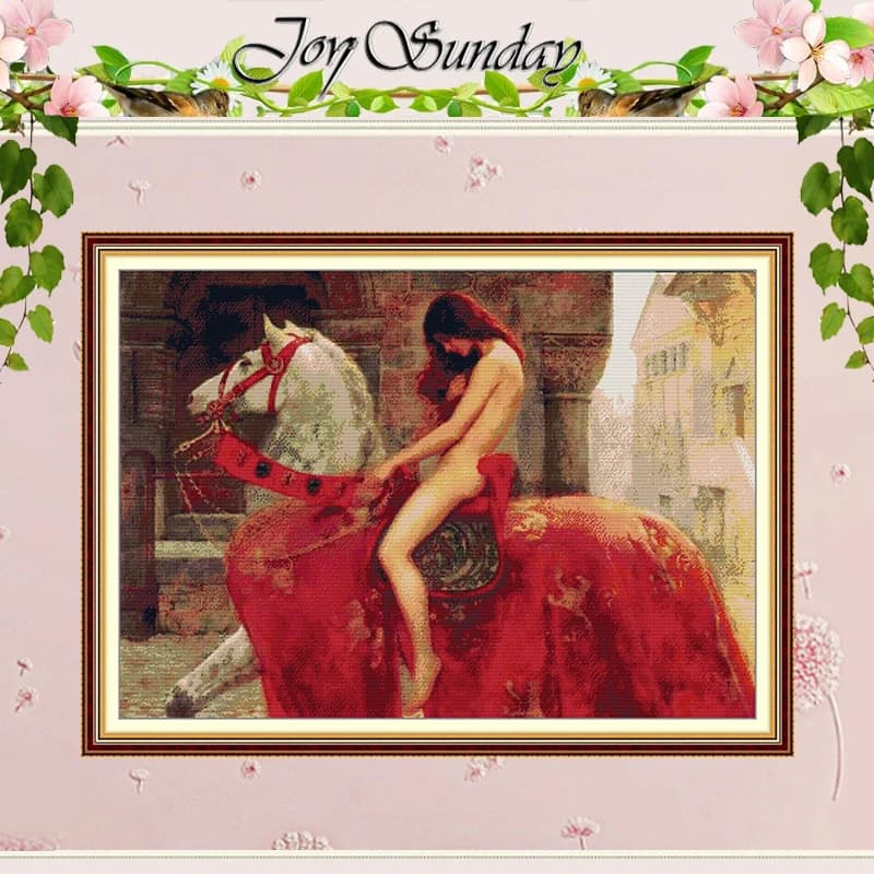 Lady Godiva a cavallo Modelli Contati Punto Croce Set FAI DA TE 11CT 14CT 16CT HD Stampato Punto Croce Kit Ricamo Cucito