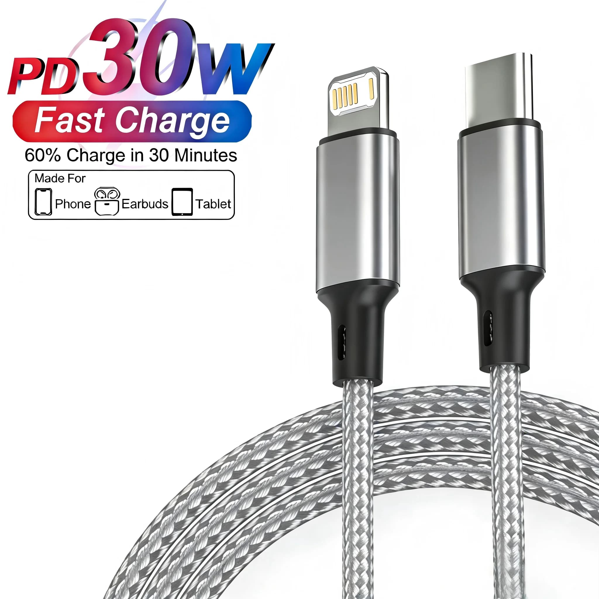 Cavo USB PD 30W per iPhone 14 13 12 11 Pro Max 7 8 14 Plus XS XR, Cavo USB C per Ricarica Rapida, Accessori per Trasferimento Dati