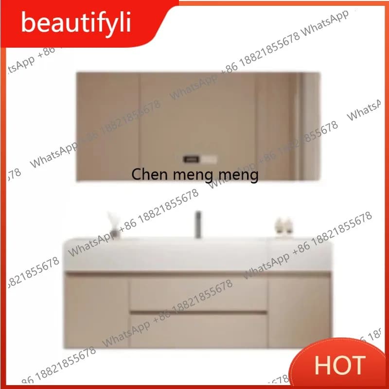 Mobile Bagno D80 con Lavabo in Lastra di Roccia, Specchio Intelligente e Mobiletto - Arredo Bagno Completo