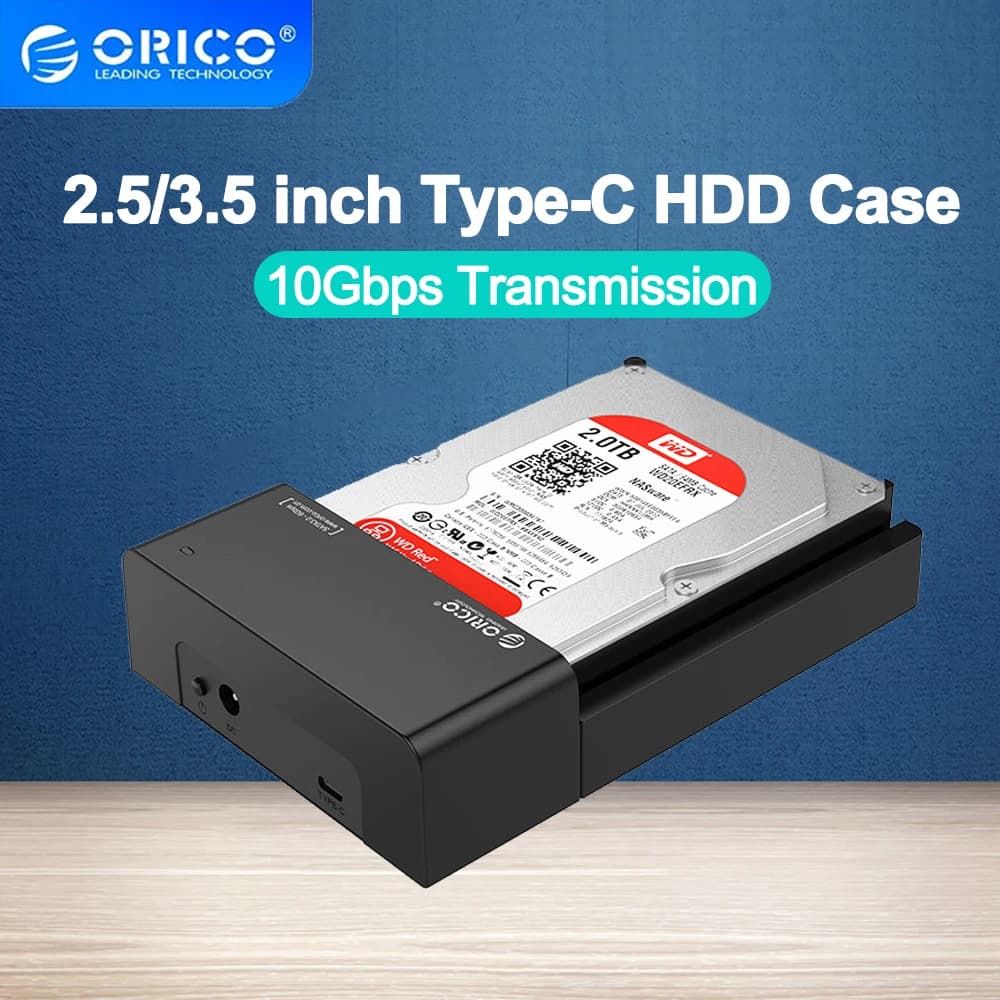 ORICO Custodia per HDD da 2,5/3,5 pollici 10Gpbs SATA a USB 3.1 Gen2 Tipo C Custodia per HDD da 2,5''3,5" Scatola per docking station per disco rigido esterno