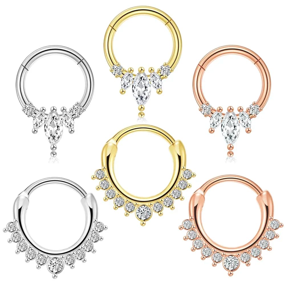 2 pezzi in acciaio chirurgico 316L zircone anello al naso incernierato setto anello clicker daith piercing all'orecchio cartilagine elica cerchio fiori gocce d'acqua