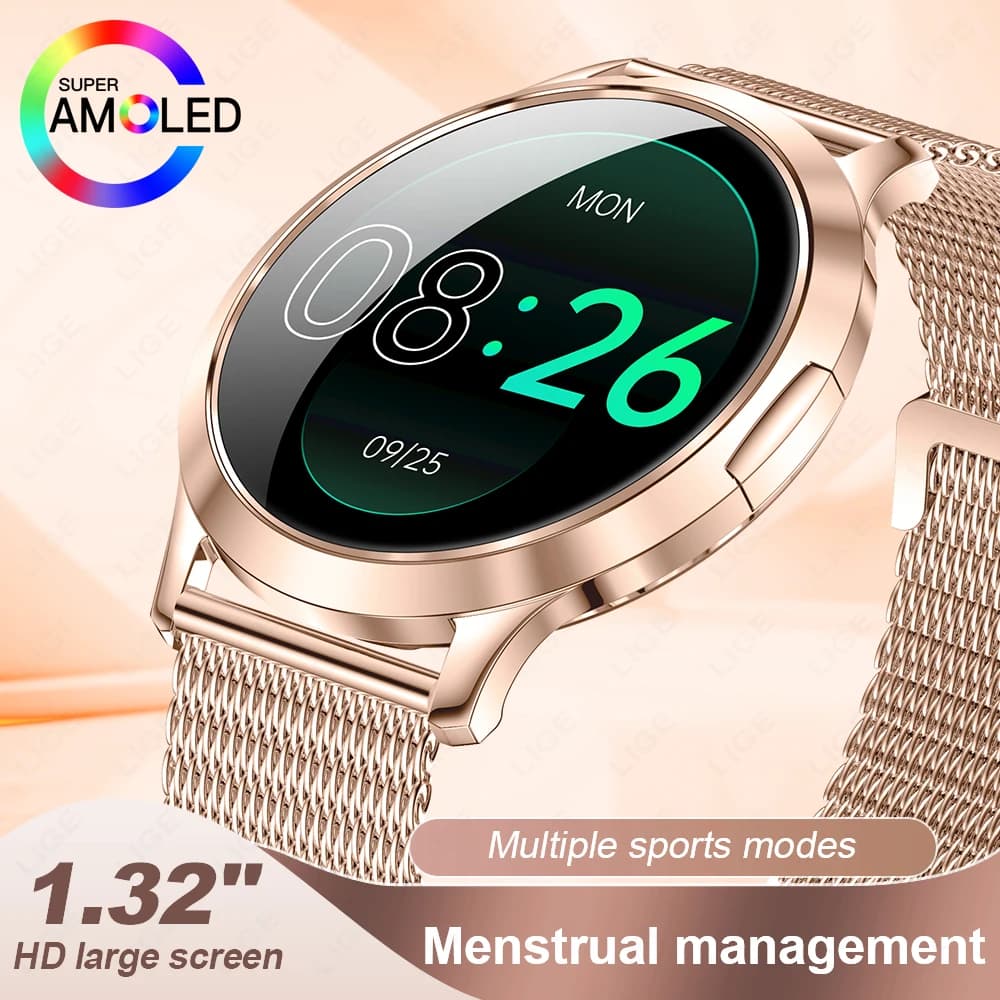 Smart Watch AMOLED Orologi da donna da 1,32 pollici Frequenza cardiaca Monitor del sonno Sport Bracciale fitness Smartwatch da donna per Android IOS