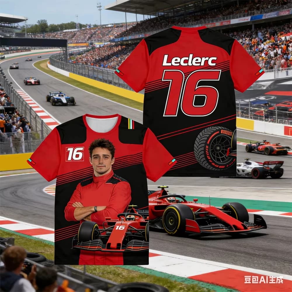Maglietta a maniche corte Charles Leclerc NO.16 generata da IA, nuovo stile da corsa 2026, tuta da corsa per sport estremi, abbigliamento sportivo traspirante