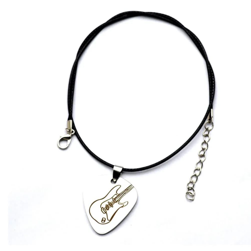 Guitar Pick Necklace Stainless Steel Pendant Black Cord Durable Extender Cool Charm Gift for Music Lovers Guitar Pick Necklace
