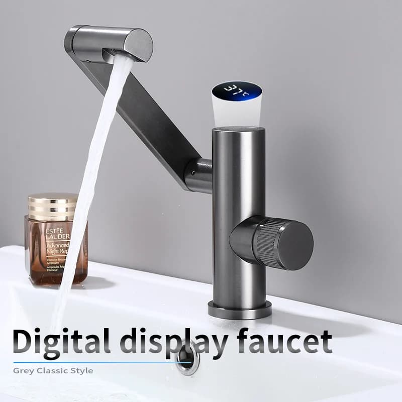 Display digitale Rubinetto per lavabo a LED Rotazione a 360° Spruzzatore a flusso multifunzione Miscelatore per lavabo acqua calda fredda Rubinetto per il bagno