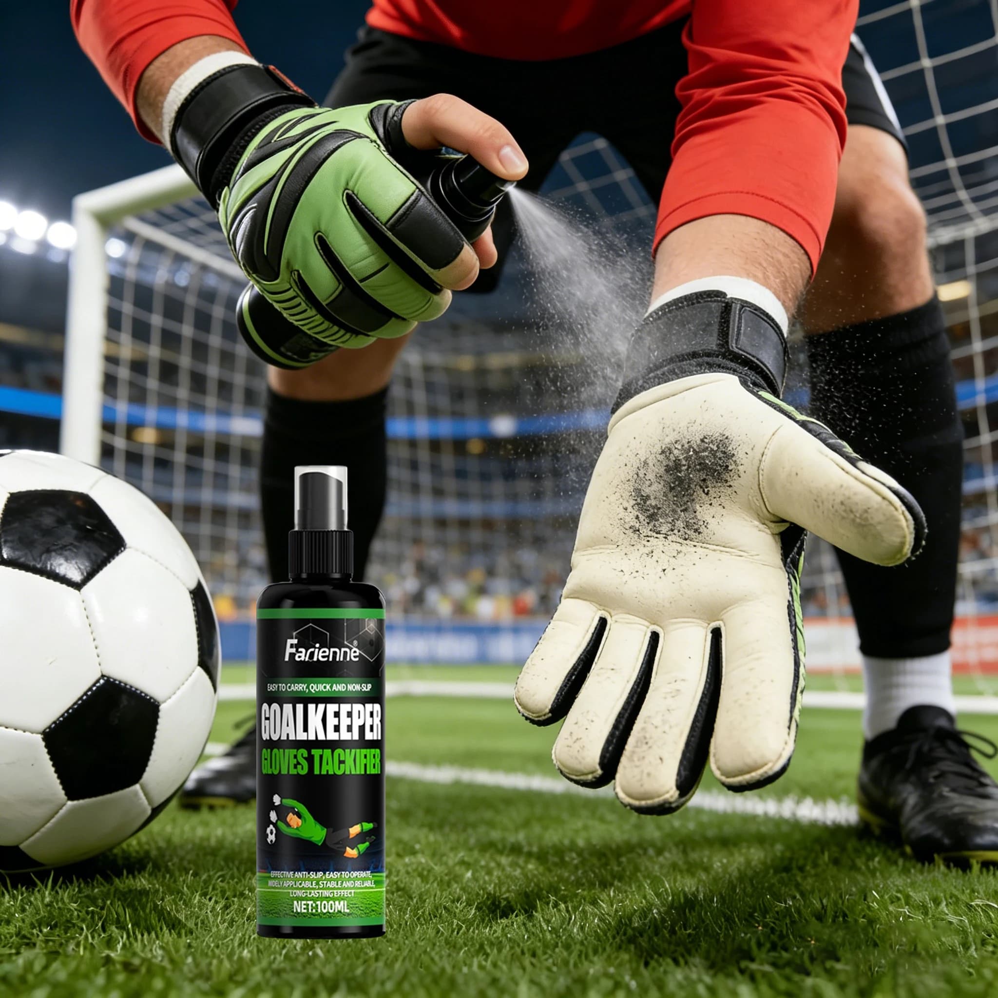 Spray Antiscivolo Professionale da 100ml, Ideale per Guanti da Portiere di Calcio, Racchette da Badminton e Mazze da Ping Pong