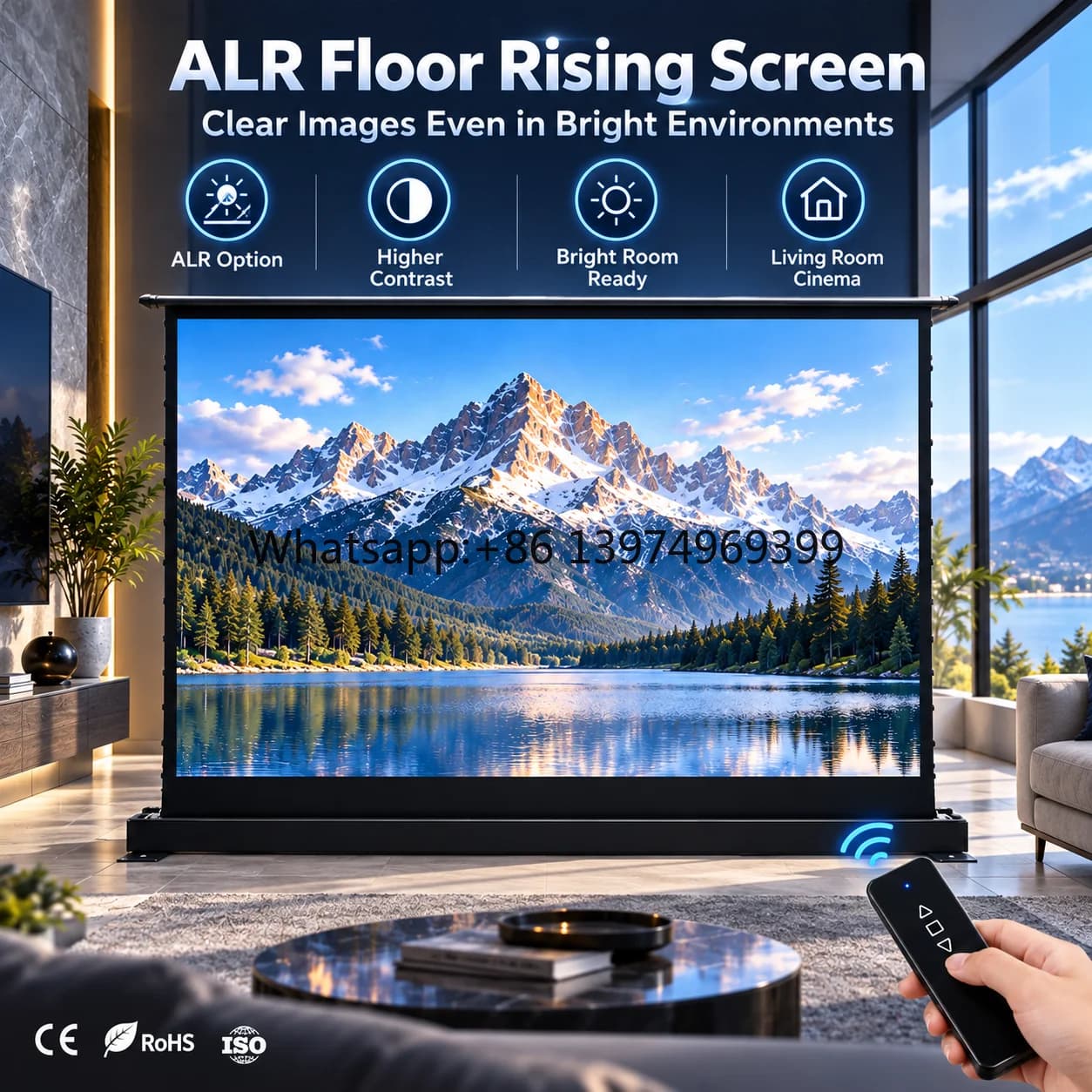 Portable Large Projector Screen Electric Floor Rising Screen 92 100 120 Inch Motorized Cinema Screen for Indoor Outdoor Use