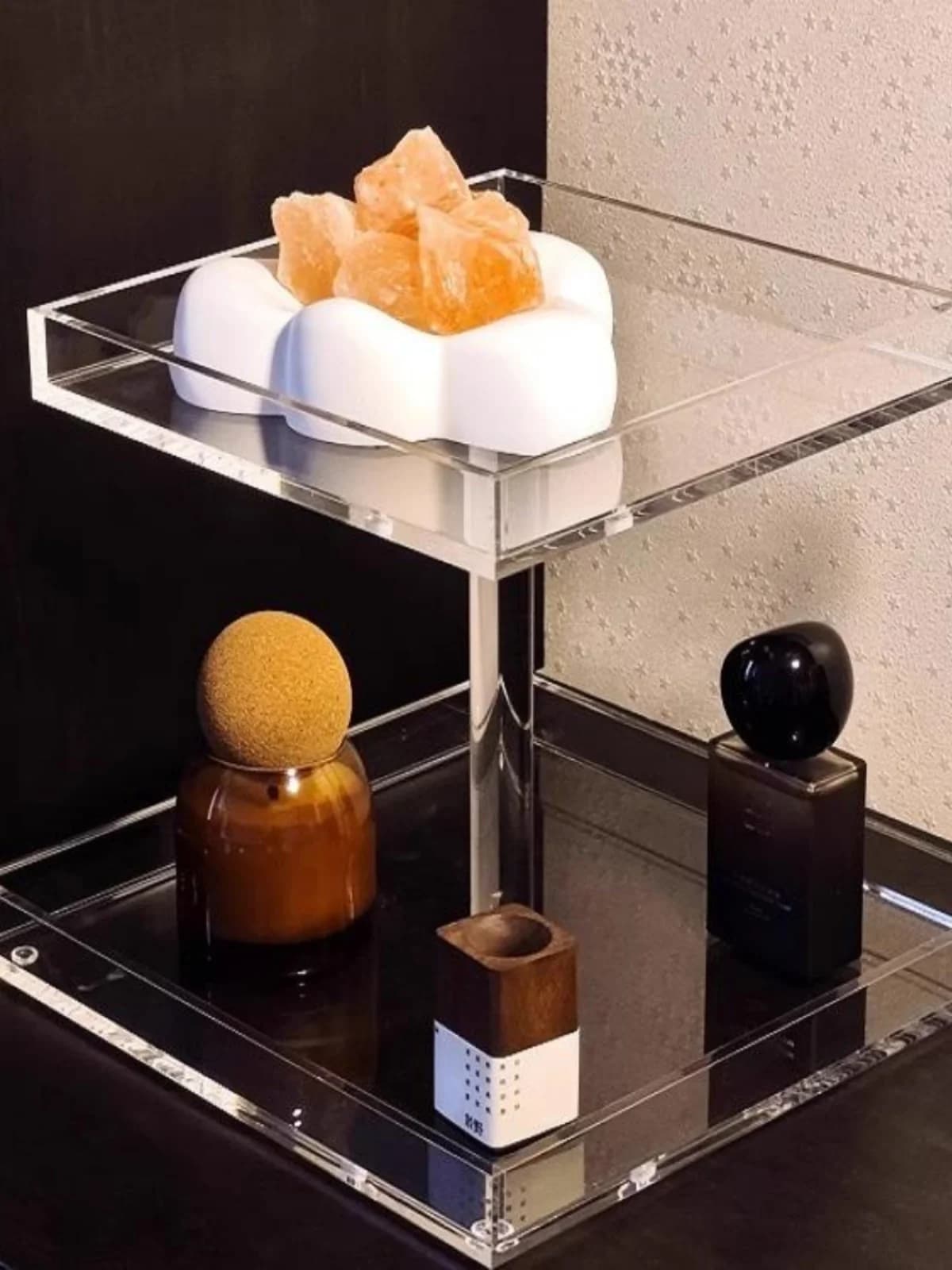 Organizer da Scrivania in Acrilico a Doppio Strato per Bagno e Camera da Letto, Porta Cosmetici e Profumi con Specchio Integrato