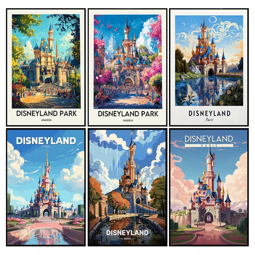 Disneyland Paris Poster Print For Bedroom Living Room Home Decor Walt Disney World Princess Castle Canvas Painting Wall Art