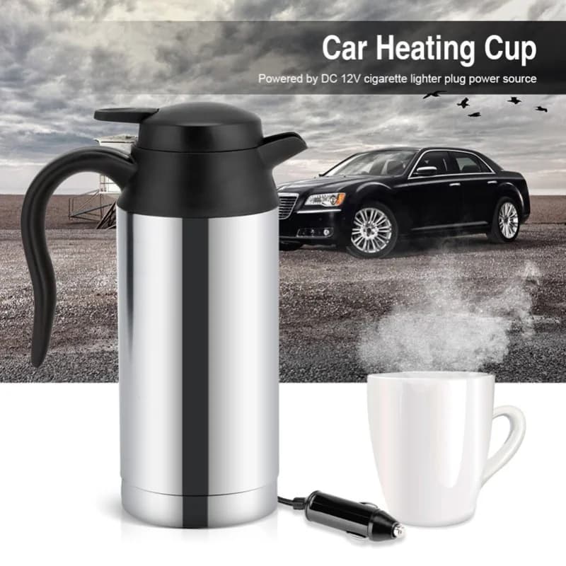 Electric Car Kettle 12V 750ml Stainless Steel Heating Cup Coffee Mug Travel Water Bottle For Driving