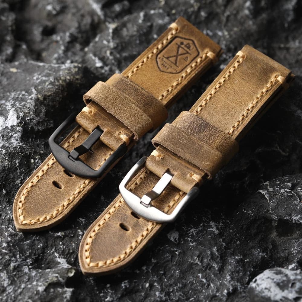 Cinturino in pelle di vacchetta con testa tedesca fatta a mano, 20 21 22 23 24 26MM Bracciale in vera pelle da uomo vintage piegato senza clip stile vintage