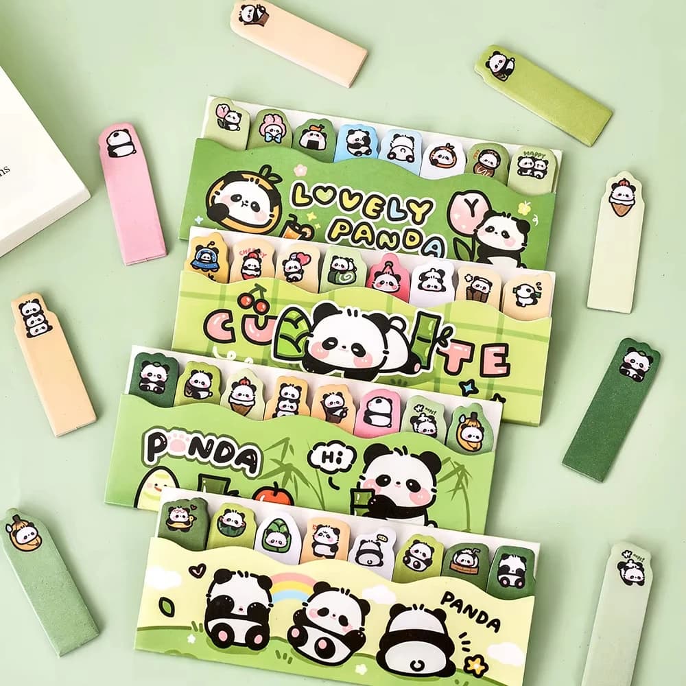Panda Cartoon in Fila su Post-it, Adesivi per Messaggi Carini e Indici per Studenti, Adesivi Riutilizzabili per Blocco Note, Regalo Giocattolo