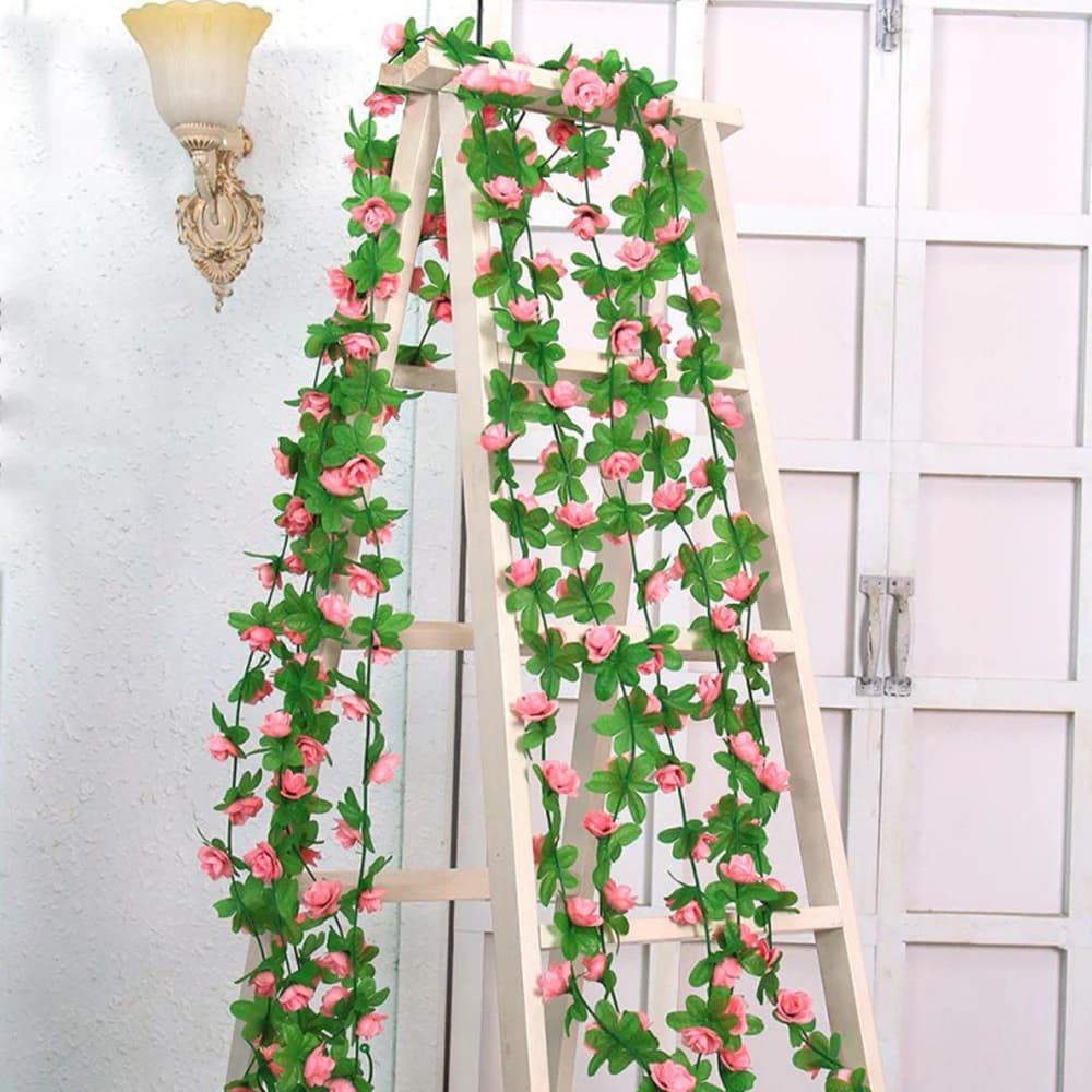 5PCS Artificial Rose Flowers, Fake Roses Vine Flowers Plants Garland Hanging Silk Rose Ivy Plants Vine for Home Party Wedding