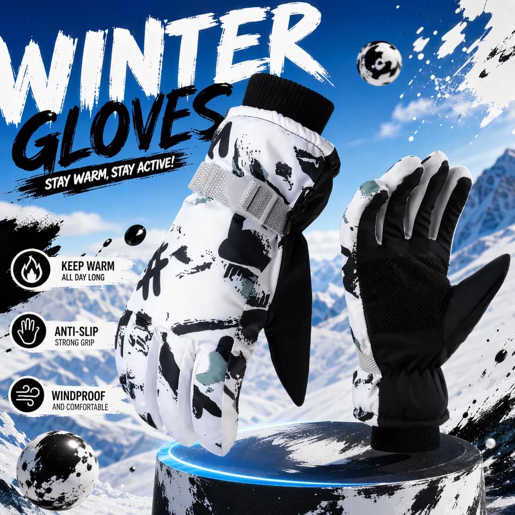 Winter Warm Snowboard Ski Gloves Thicken Fleece Non-slip Waterproof Gloves Touch Screen Motorcycle PU Leather Snow Sports Gloves