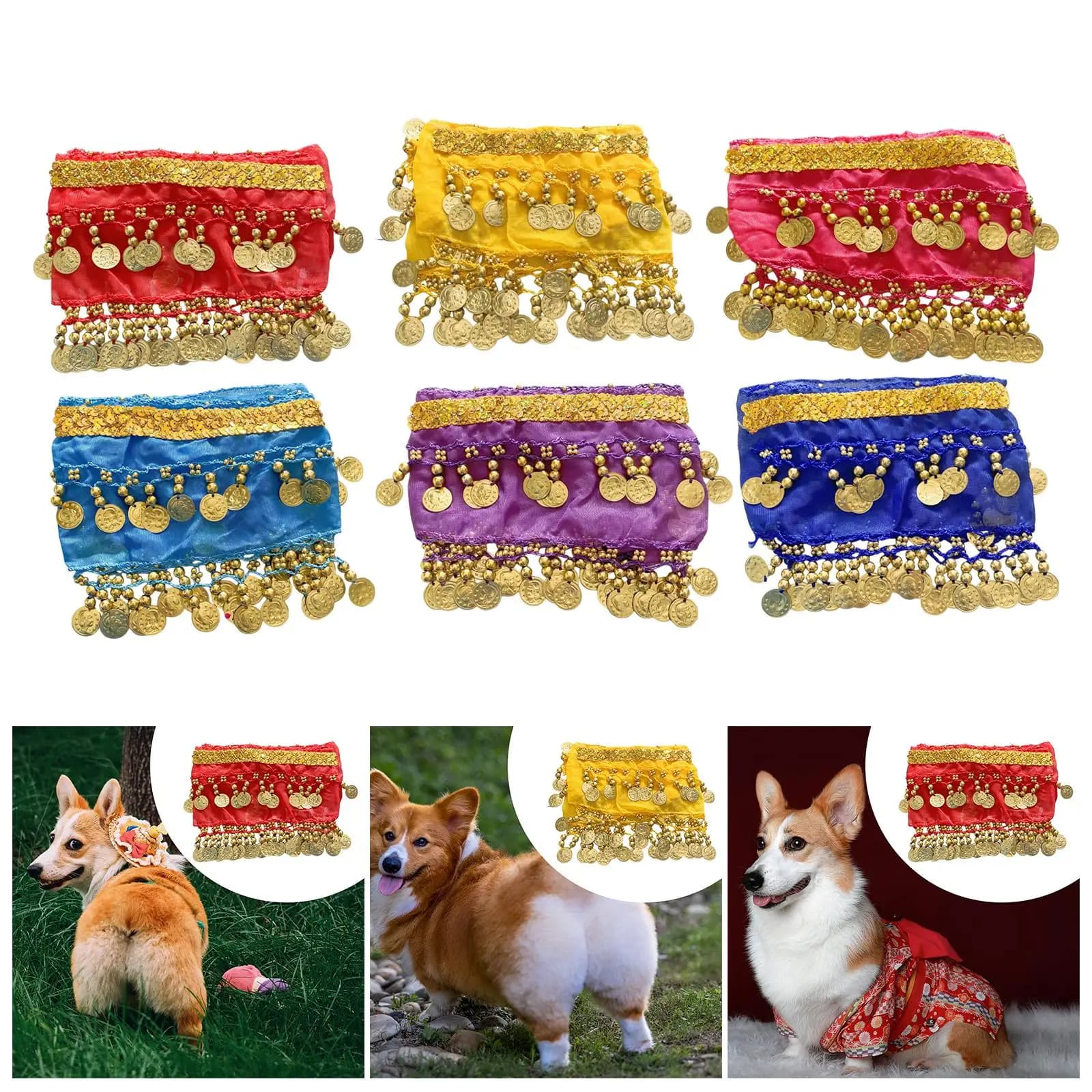 Pet Dance Skirt Hip Curtain Sequin Belly Scarf Lightweight Polyester Adjustable for Party Wear