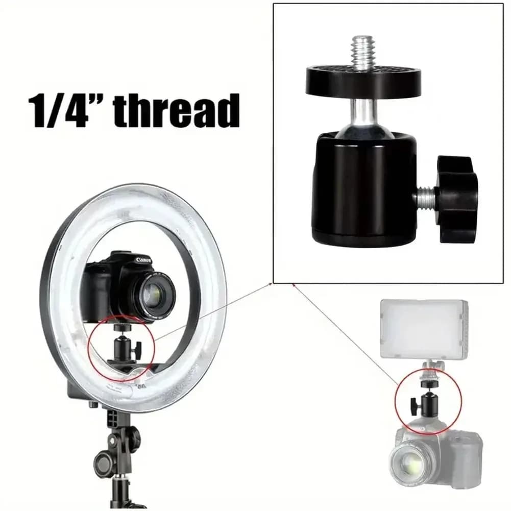 Adattatore per Testa a Sfera con Luce LED, Attacco Hot Shoe, Foro per Vite da 1/4', Supporto per Treppiede e Flash per Fotocamere DSLR e DV