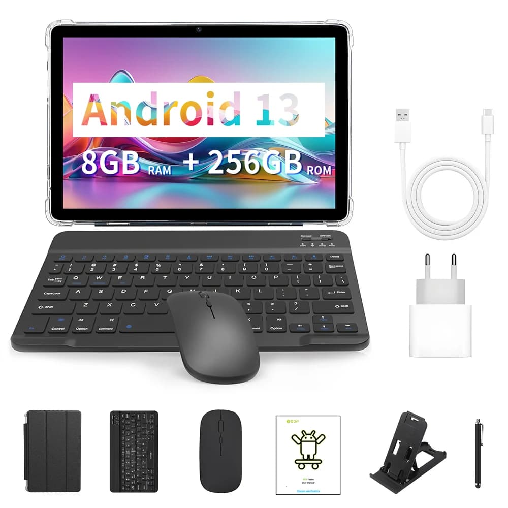 Tablet BDF Scheda SIM 4G Lte da 10,1 pollici Octa Core 8 GB RAM 256 GB ROM Tablet 2.4G/5G Wifi Android 13 Scheda SIM Tablet PC
