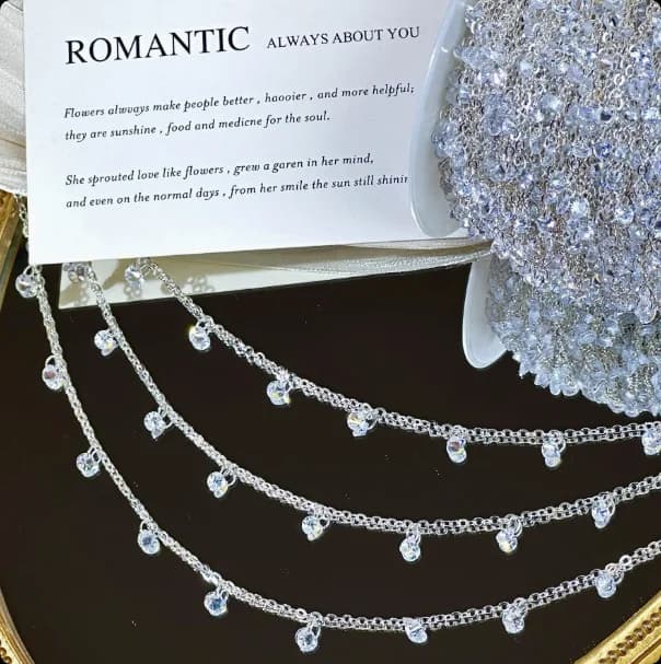 Catena in rame con nappa di zirconi bianchi trasparenti ghiacciati per bracciale fai da te, collana, decorazione, catena, creazione di gioielli