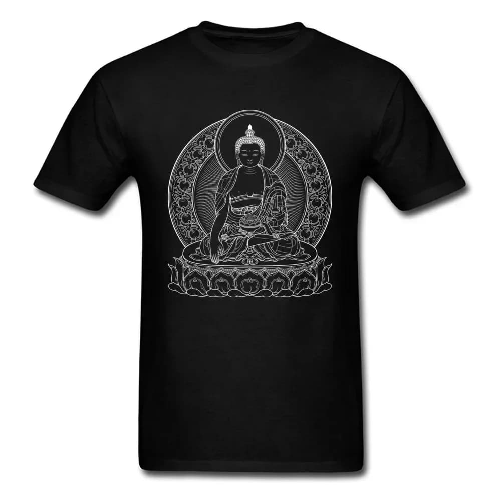 T-shirt da uomo BUDDHA OUTLINES Magliette in cotone bianco nero T-shirt girocollo T-shirt casual a maniche corte