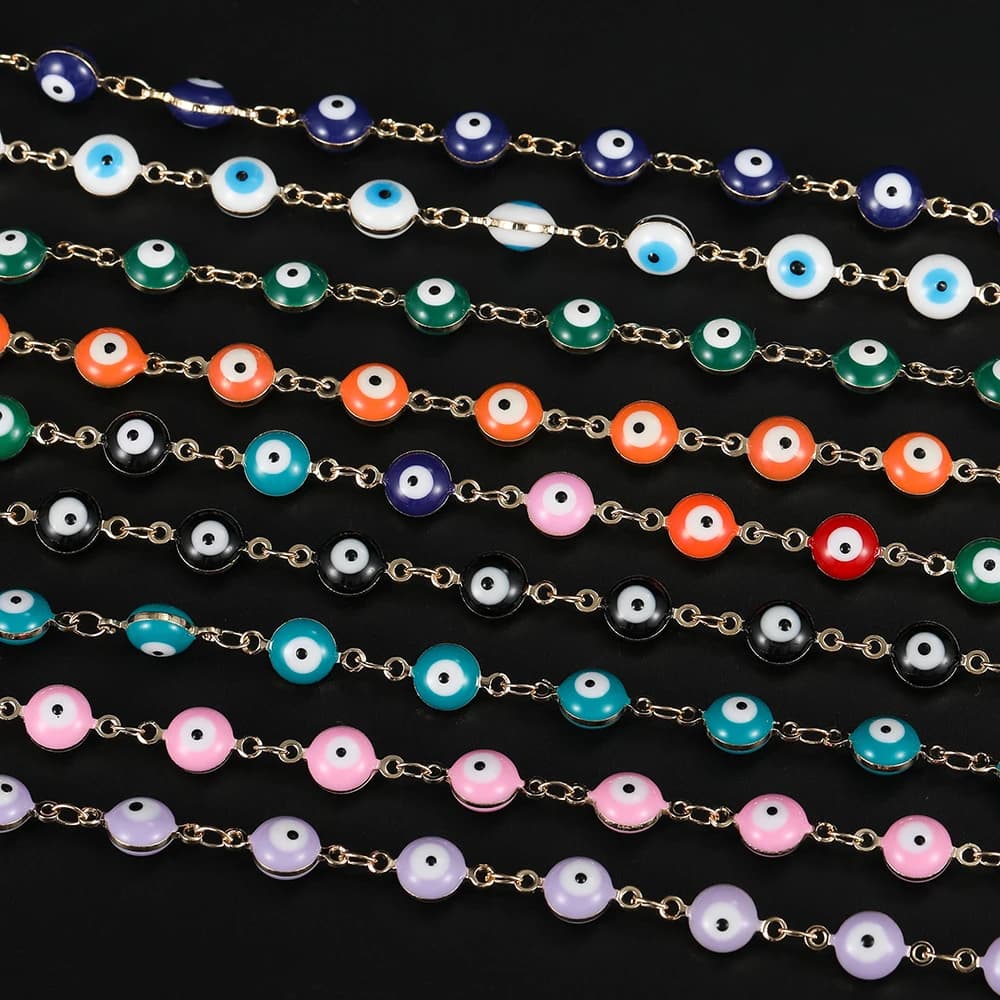 Catena di perline di rame malocchio da 1 m 6 mm per braccialetti, collane, caviglie, creazione di gioielli, accessori fai da te
