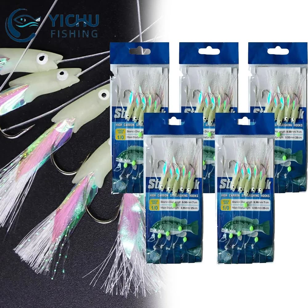 5 ganci Sabiki esche artificiali esche da pesca luminose Sabiki Rig gancio per corda per la pesca in mare
