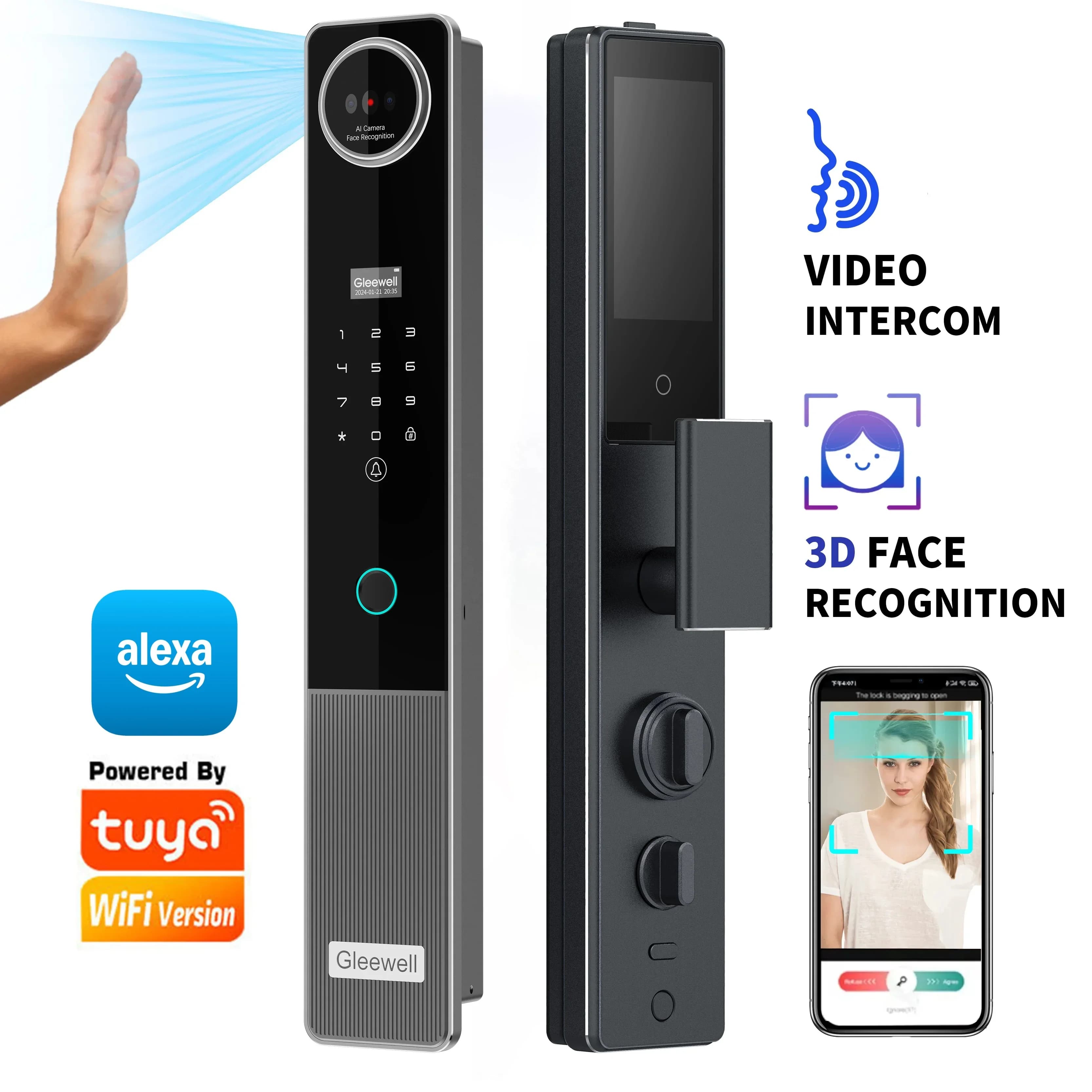 Alexa Smart Voice Palm Vein e riconoscimento facciale serratura per impronte digitali telecamera Cat Eye con serratura intelligente Tuya