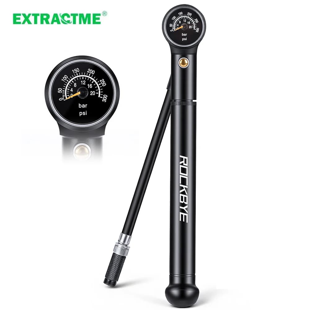 Pompa d'Aria Portatile 300PSI con Manometro, Gonfiatore Manuale in Lega di Alluminio per Pneumatici e Ammortizzatori Bici