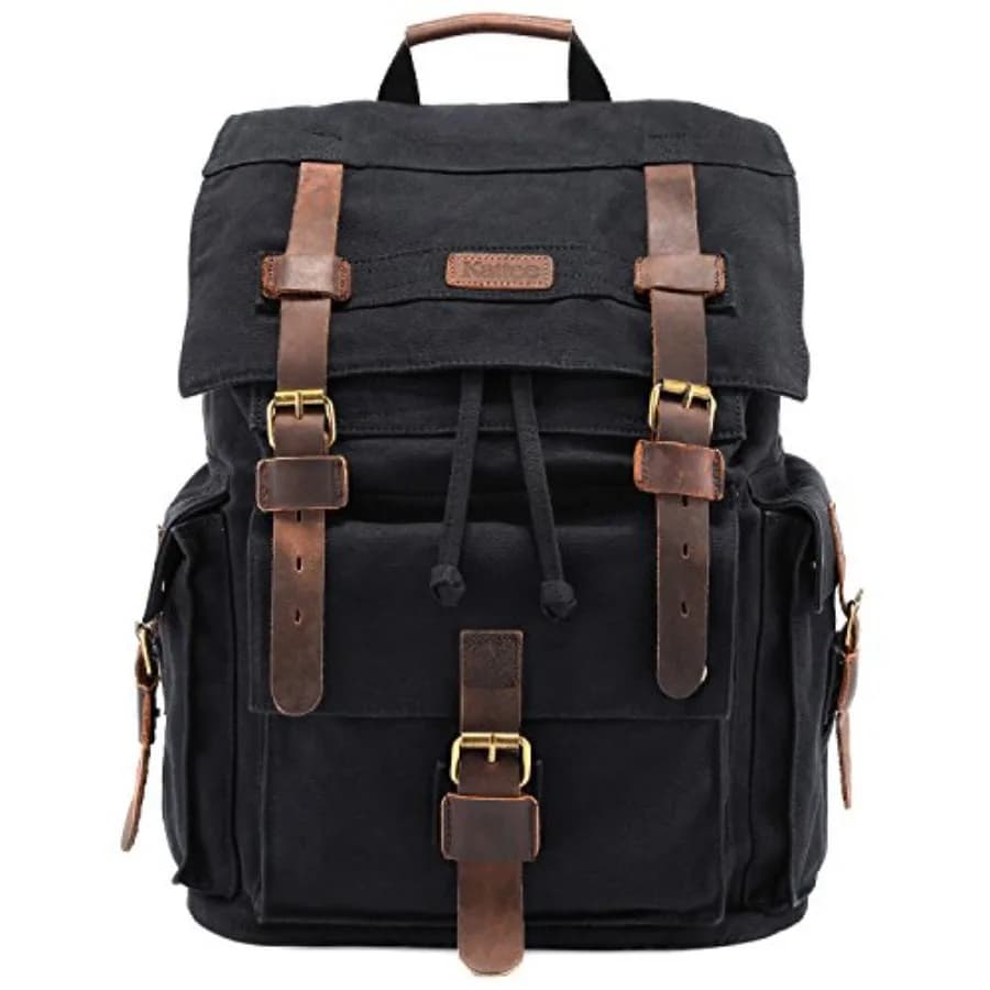 Zaino da uomo in pelle e tela, borsa grande per la scuola, zaino da viaggio
