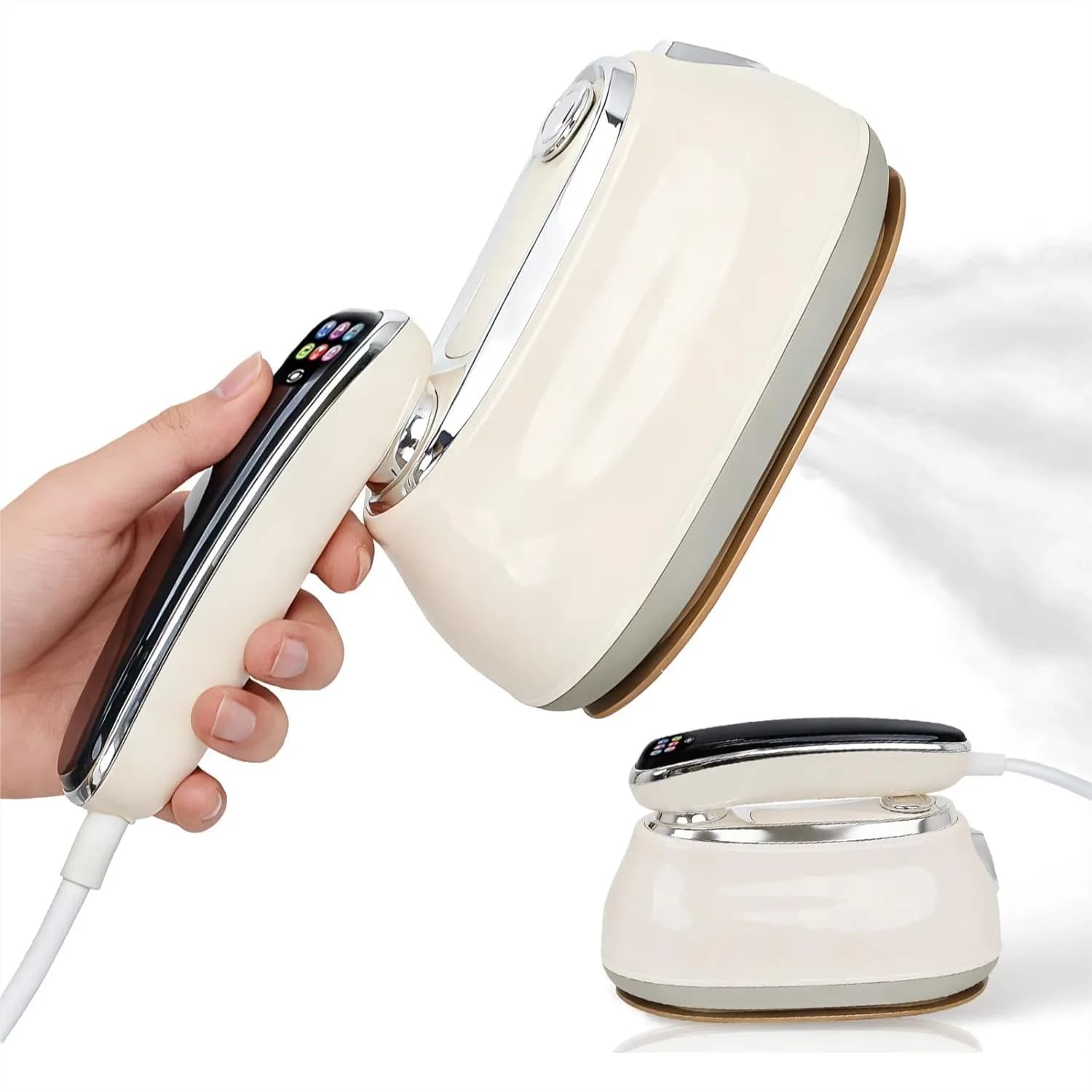 Vaporizzatore per Vestiti, Stiratore a Vapore 2 in 1 con Display LED a 6 Livelli, Ferro da Stiro a Vapore Portatile da 1200W, Riscaldamento in 15s, 30g/min di Vapore