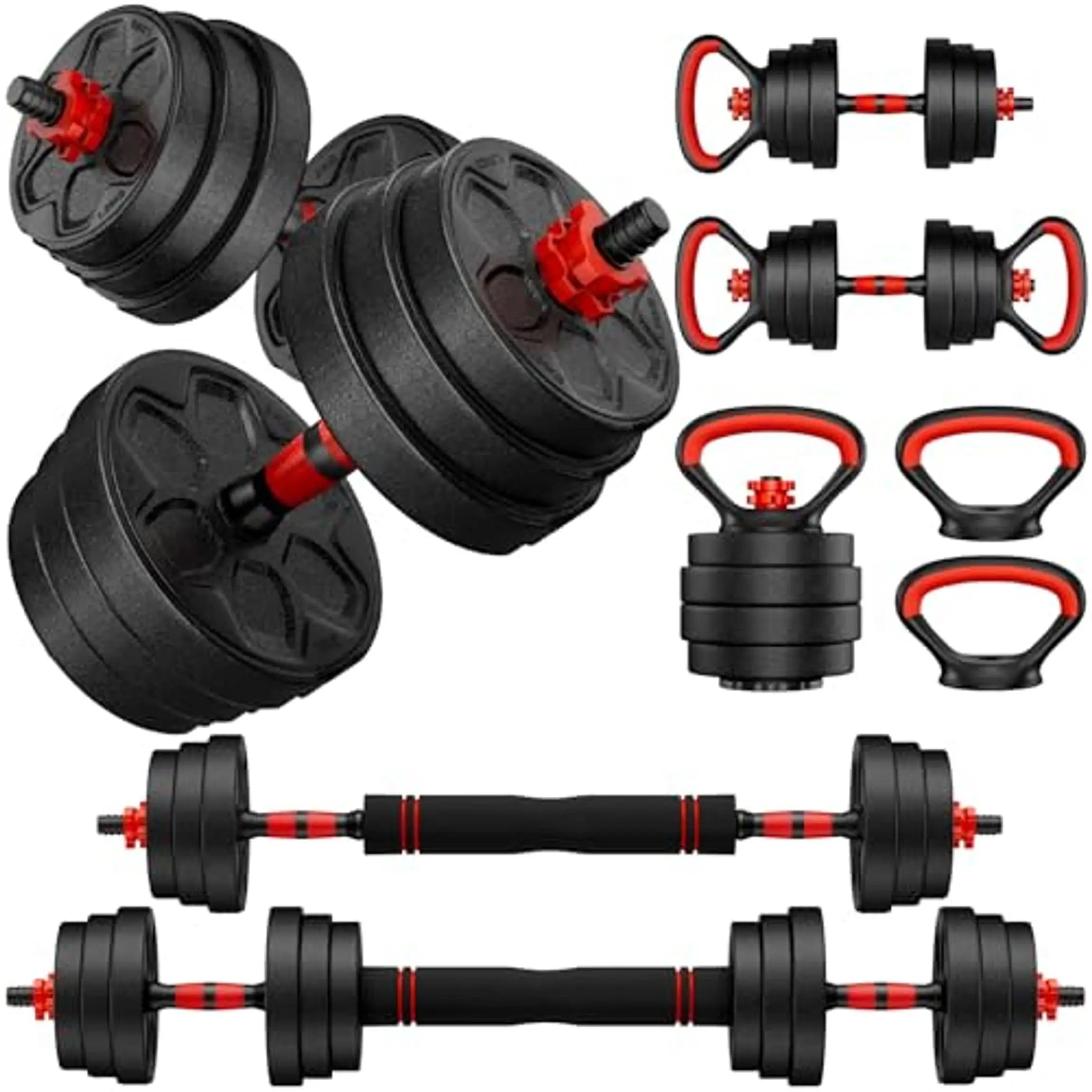 Manubri Regolabili 4 in 1 da 90 libbre, Connettore per Bilanciere e Kettlebell, Set Pesi con Supporto per Flessioni, Allenamento di Forza per Fitness Domestico