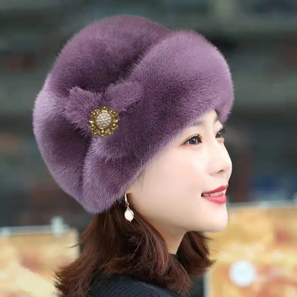 Fashion Faux Rabbit Fur Women Winter Hat Thickened Keep Warm Middle-aged Cap Pearl Flower Decor Windproof Caps Autumn Winter