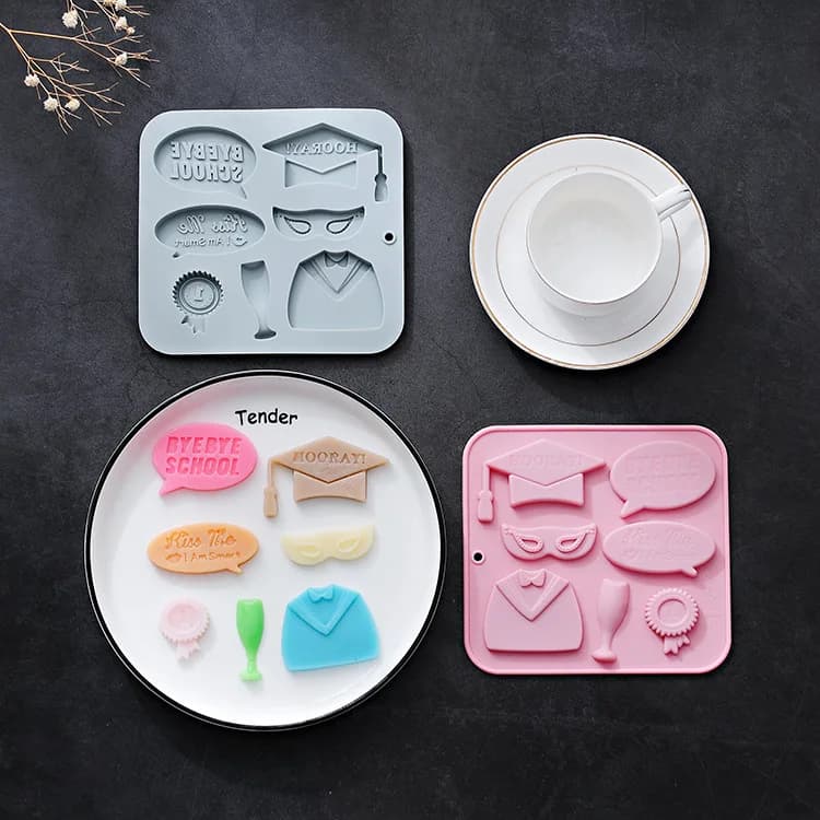 Stampo in Silicone a 7 Fori per Decorazioni a Tema Laurea, per Caramelle, Dim Sum, Torte e Cioccolato