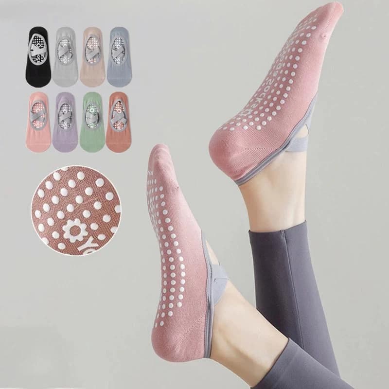 Calzini da pilates con fondo in asciugamano traspirante Calzini da yoga con fasciatura antiscivolo in silicone da donna Calzini da allenamento in cotone per danza classica da donna