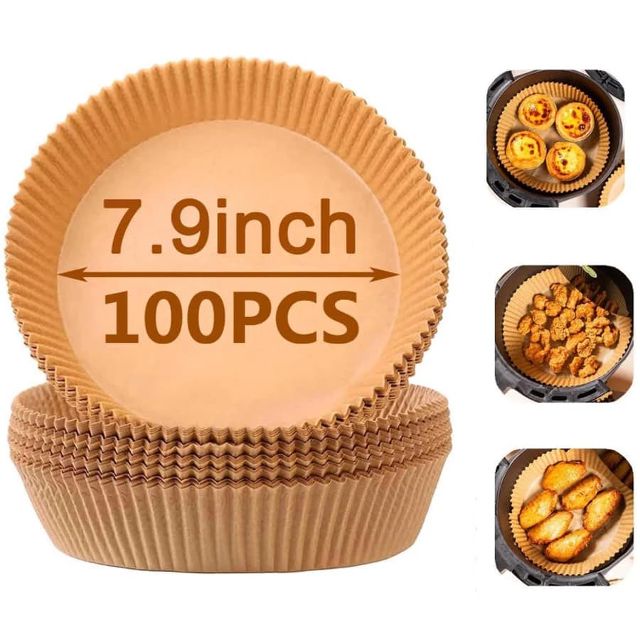 100/200 pieces round air frying pan, disposable paper slip for 7.9 inch oven parchment, unbleached, non-stick and non-loss