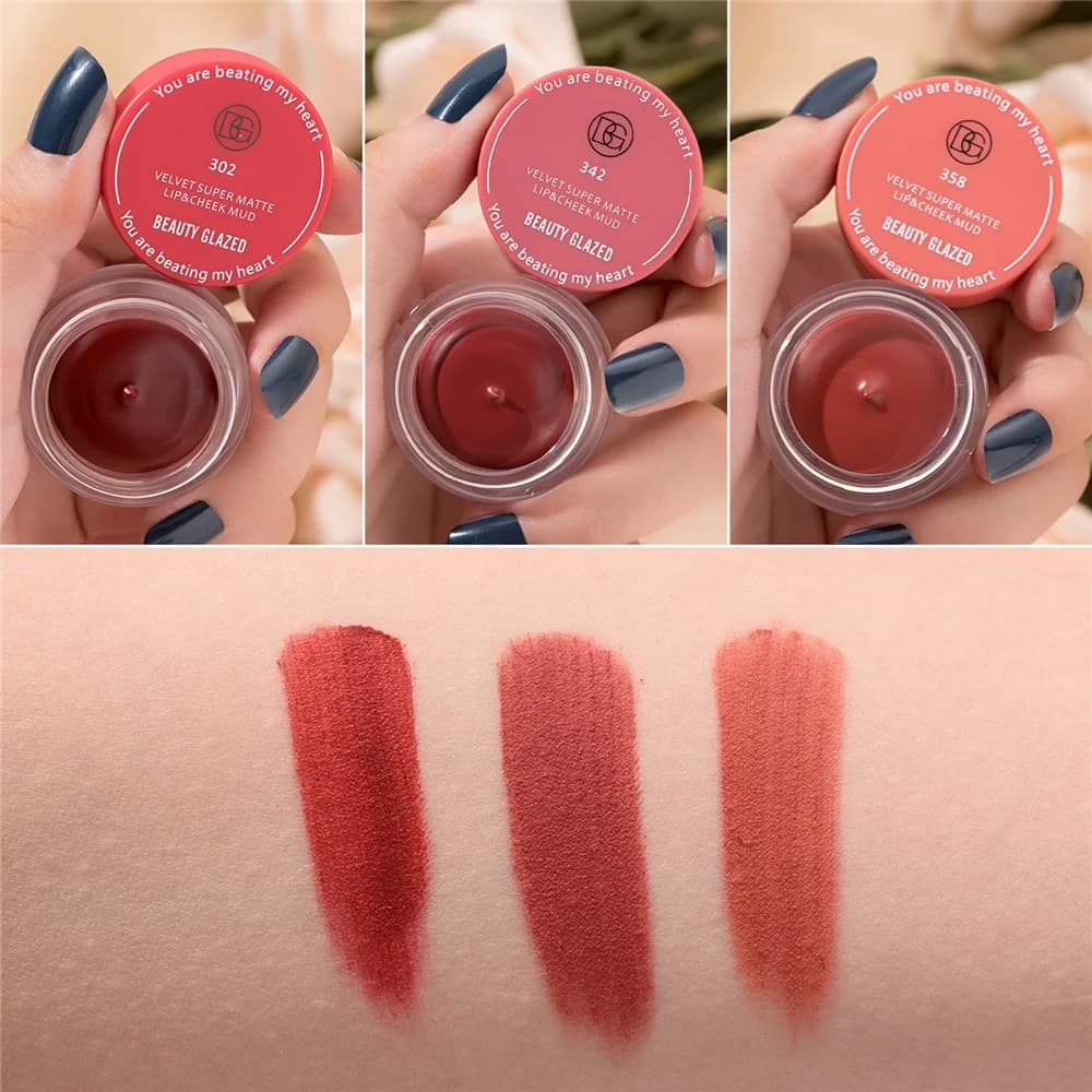 BEAUTY GLAZED Fard opaco impermeabile in polvere Trucco viso in polvere opaca luccicante morbida + pennello gratuito