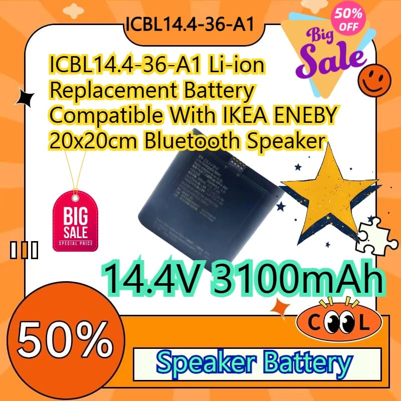 14.4V 3100mAh ICBL14.4-36-A1 Li-ion Replacement Battery Compatible With IKEA ENEBY 20x20cm Bluetooth Speaker