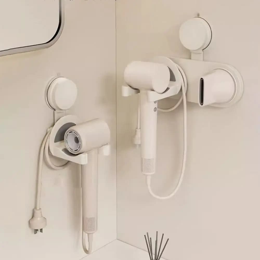 No Punching Suction Cup Hair Dryer Holder Space Saving Reusable Hair Dryer Rack Wall Mounted Blow Dryer Hanger Bathroom