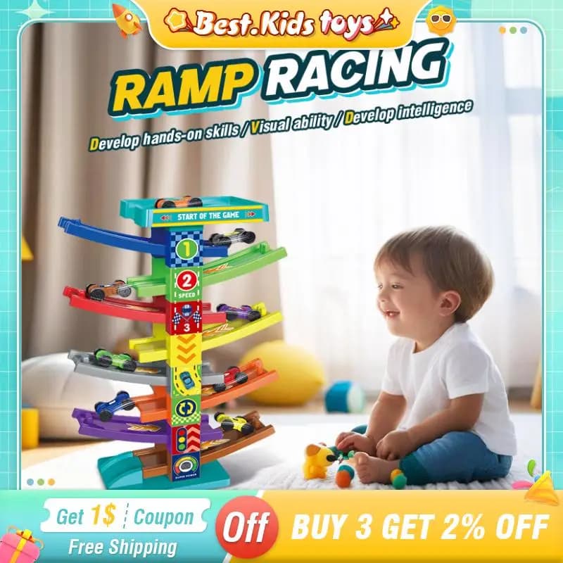 Catapulta Gliding Inertia Track Car Assembly Toy Traffic Slide Running Car Parcheggio Gioco Montessori Educazione Giocattoli Regalo di compleanno