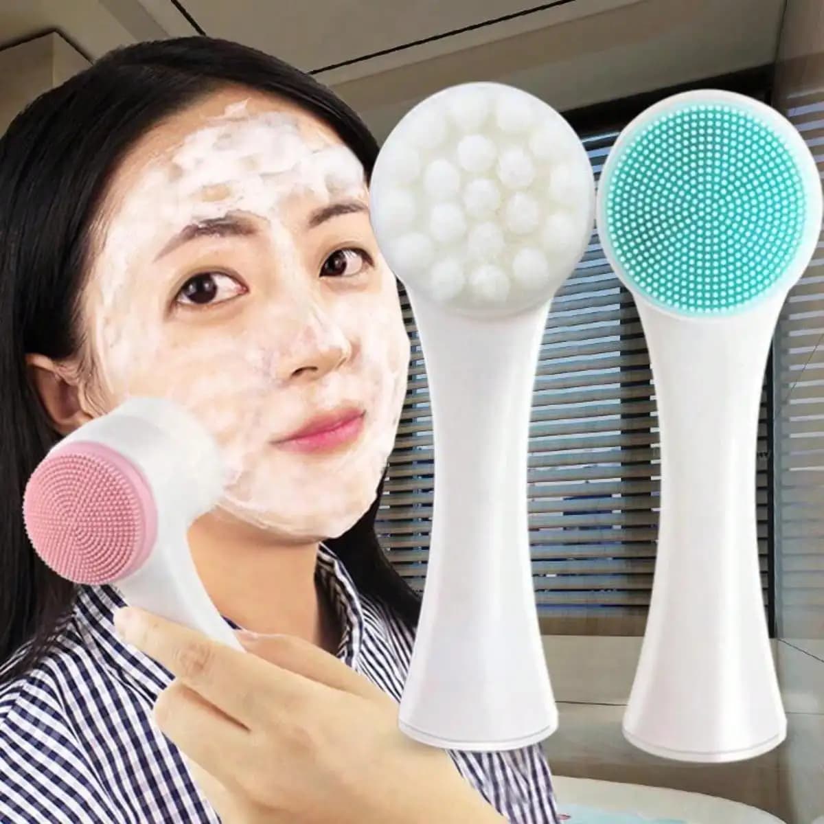 Detergente per il viso a doppia faccia Spazzola per la pulizia del viso in silicone Rimozione dei punti neri Detergente per i pori Spazzole esfolianti per il lavaggio del viso