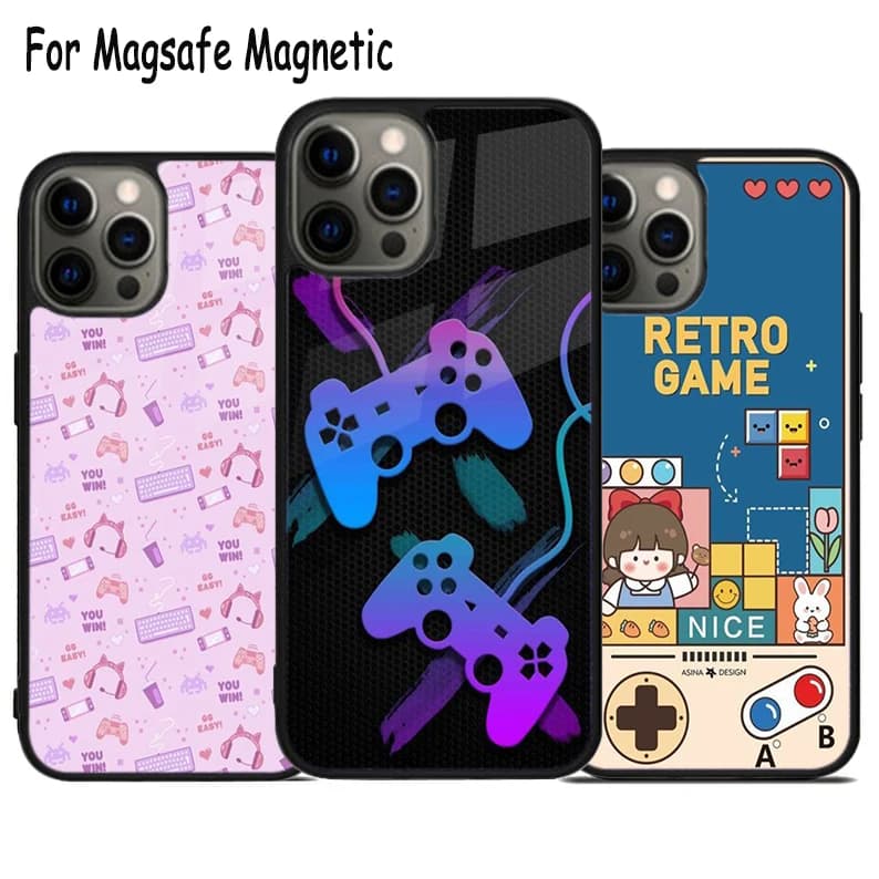 Cover Magnetica Wireless Magsafe per iPhone 17 Air 15 16 16e 14 13 11 12 Pro Max Plus con Design Controller di Gioco Kawaii Anni '90