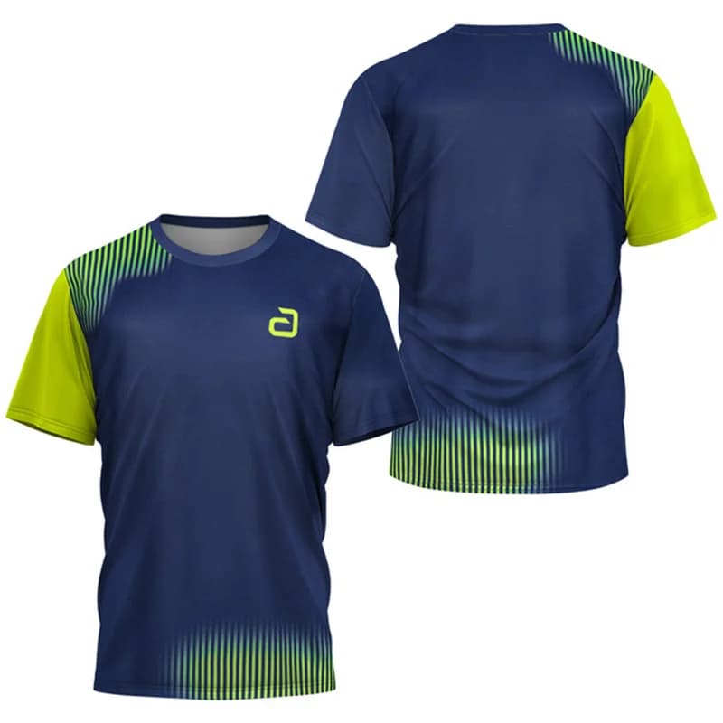 Men Table Tennis T-Shirt Undercurrent Pattern Men's Summer Tennis Badminton T-Shirt Top Table Tennis Club Quick Dry Short Sleeve