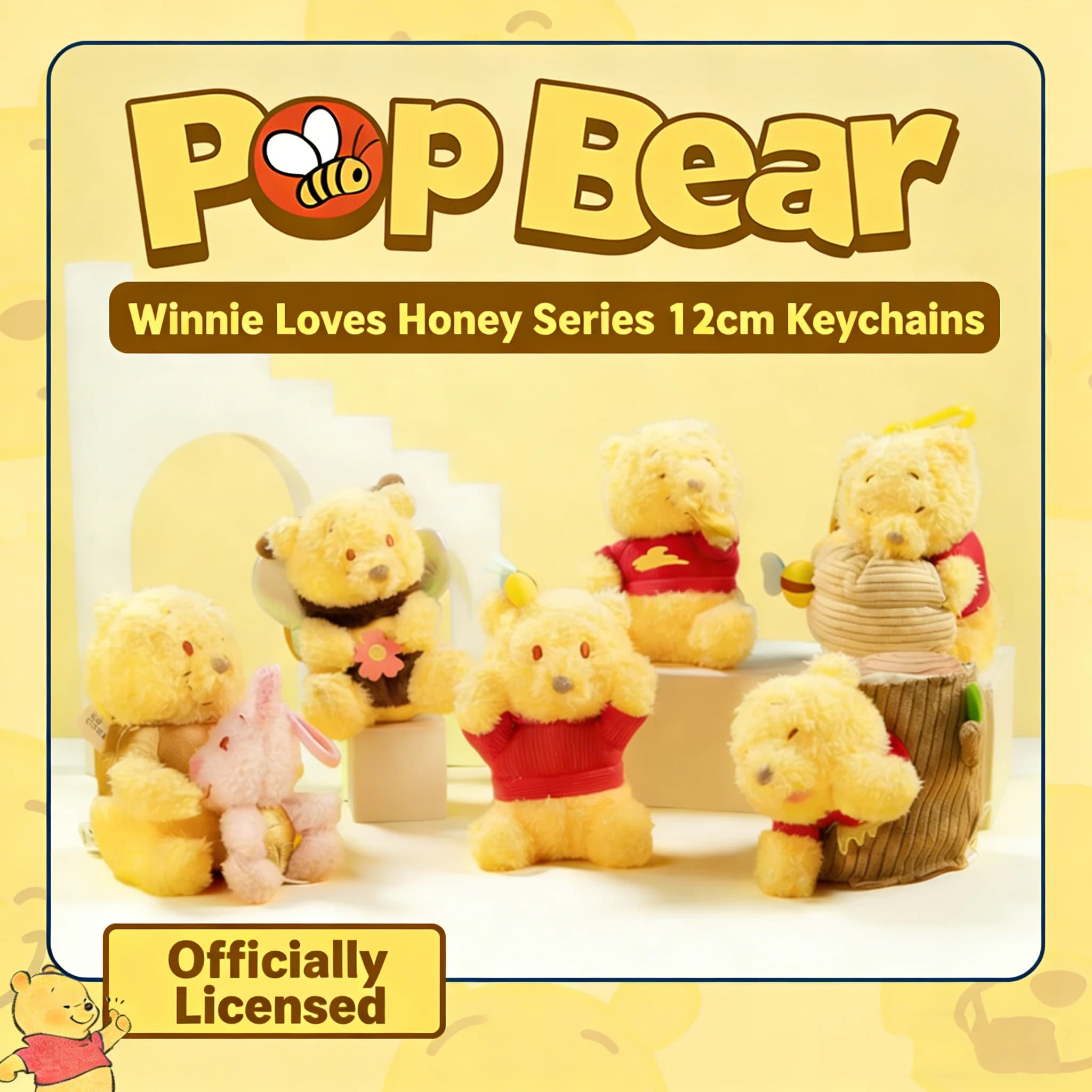 Portachiavi in peluche originale Disney Winnie the Pooh, simpatico orsetto con miele, ciondolo per zaino, regalo per bambini, ragazze e fan