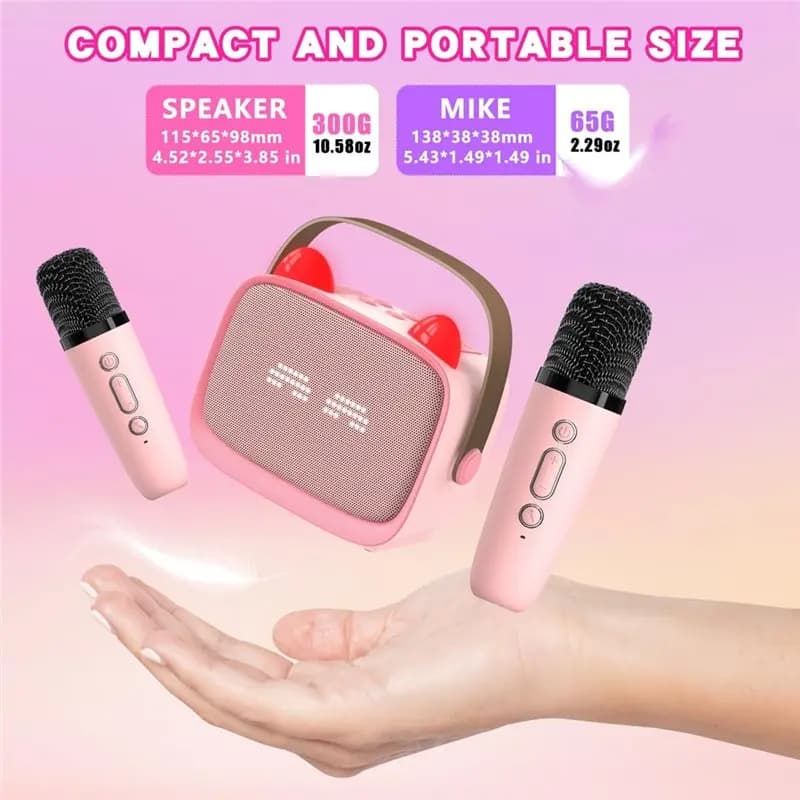 Mini Altoparlante Bluetooth Sensibile, Macchina Karaoke Portatile Wireless con 2 Microfoni, Dispositivo per Canto Familiare