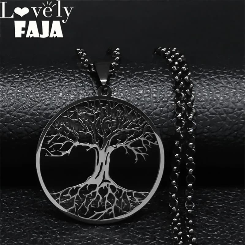 2026 Tree of Life Stainless Steel Long Necklace for Men Black Color Necklaces & Pendants Jewelry Cadenas Para Hombre N834S03
