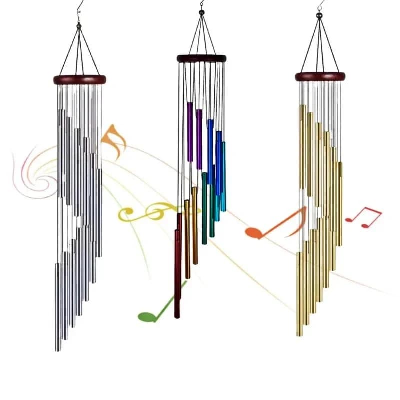 Rotating Solid Wood Aluminum Pipe Wind Chime Waterproof 12 Pipe Classic Matching Music Wind Chime Wall Hanging Decor Wind Chimes