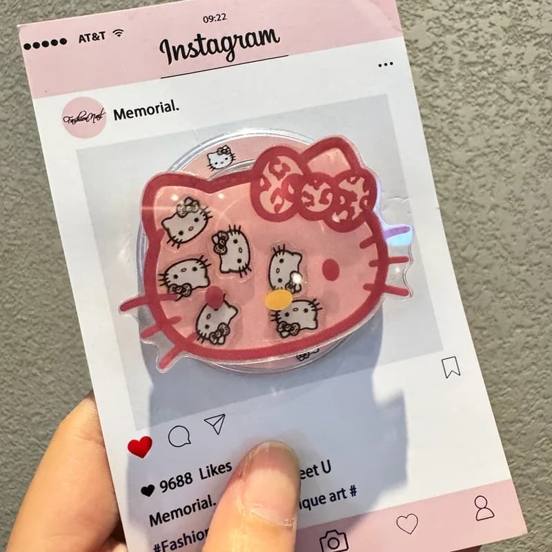 Fashion INS Kawaii Hello Kitty Quicksand Phone Ring Holder for Magafe Phone Universal Foldable Desktop Bracket for Samsung Flip8