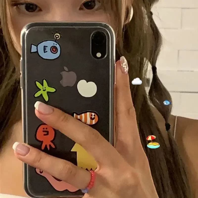 Ins Kawaii Ocean Creatures Custodia per telefono carina per iPhone 16 15 14 13 12 11 Pro Max X XR XS XSMAX MINI 7 8 PLUS Y2K Cover morbida trasparente