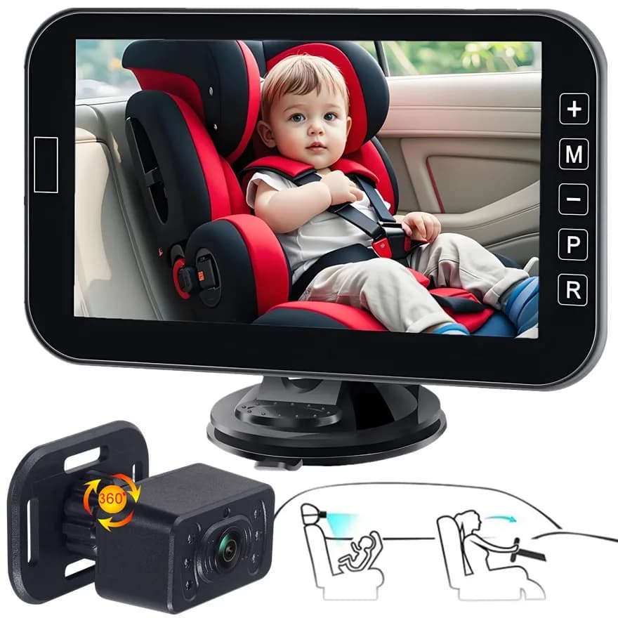 Telecamera per Auto con Monitor per Bambini 1080P, Visione Notturna Starlight, Telecamera Posteriore con Schermo IPS da 7 Pollici, Display Specchio per Auto